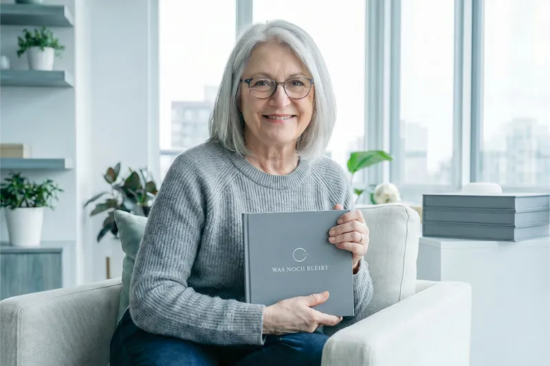 Das fertige, hochwertige Erinnerungsbuch aus dem Biografie- und Medienprojekt „Was noch bleibt“.